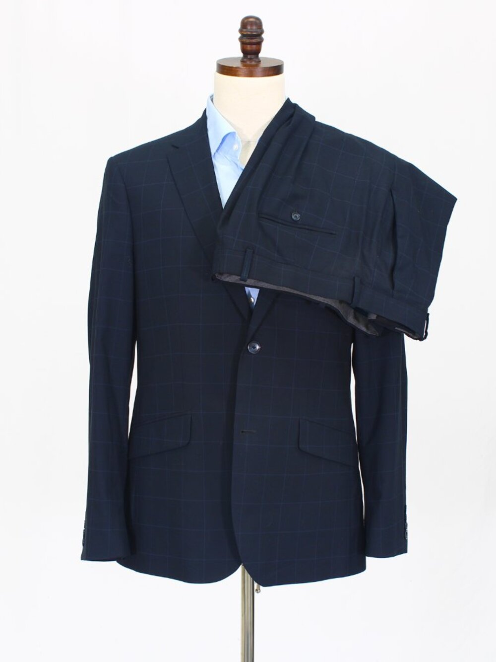 Perry Ellis 44R 38x32 Navy Full Suit 2-Button Check R904